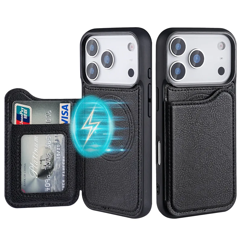 Flip Leather Case - MagSafe対応 マグネット式フリップレザーウォレットカードホルダー付きiPhone 17 Air/16/15 Plus/14/13/12 Pro