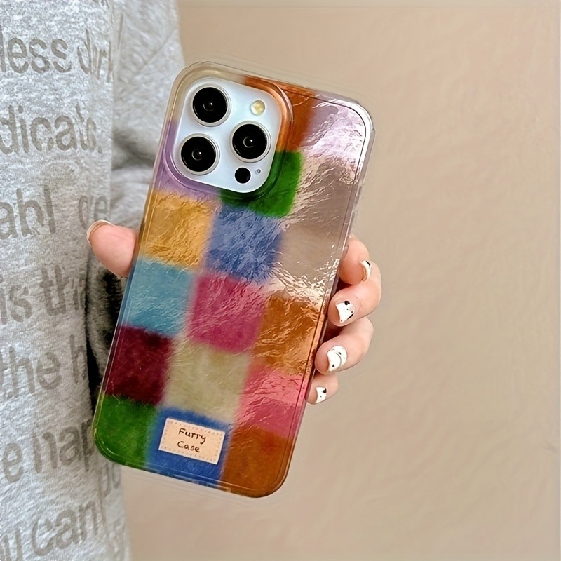 Phone Cases Iphone 15 - レトロな秋冬のカラフルなスクエア箔柄のiPhoneケース（iPhone 17、16、15、14、13、12、11 Pro Max、7、8 Plus、XS、XRIMD対応）