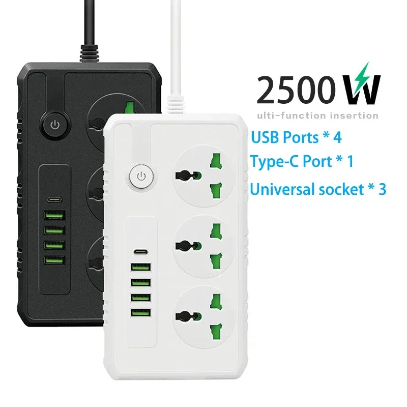 Phone Cases Uk - 4つのUSBポートと1つのType-Cポート付き電源タップ、2M延長コード、サージ/過負荷保護、3つのユニバーサルコンセント（US/UK/EUプラグ対応）