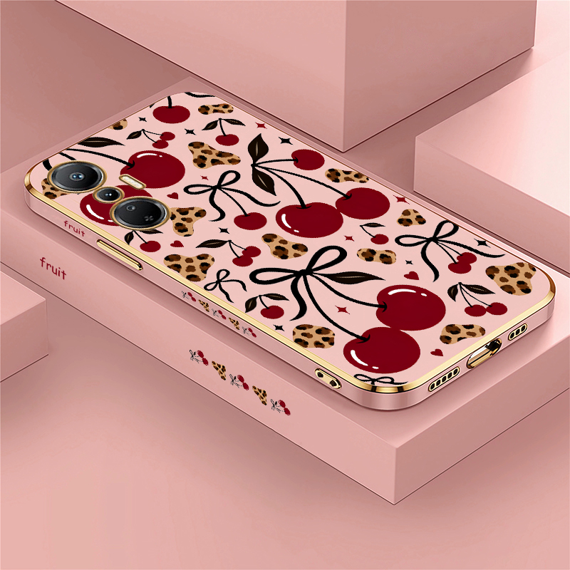 Luxury Plating Case - 高級ワインレッドチェリーレオパードプリントケース Tecno Camon 20 Pro 19