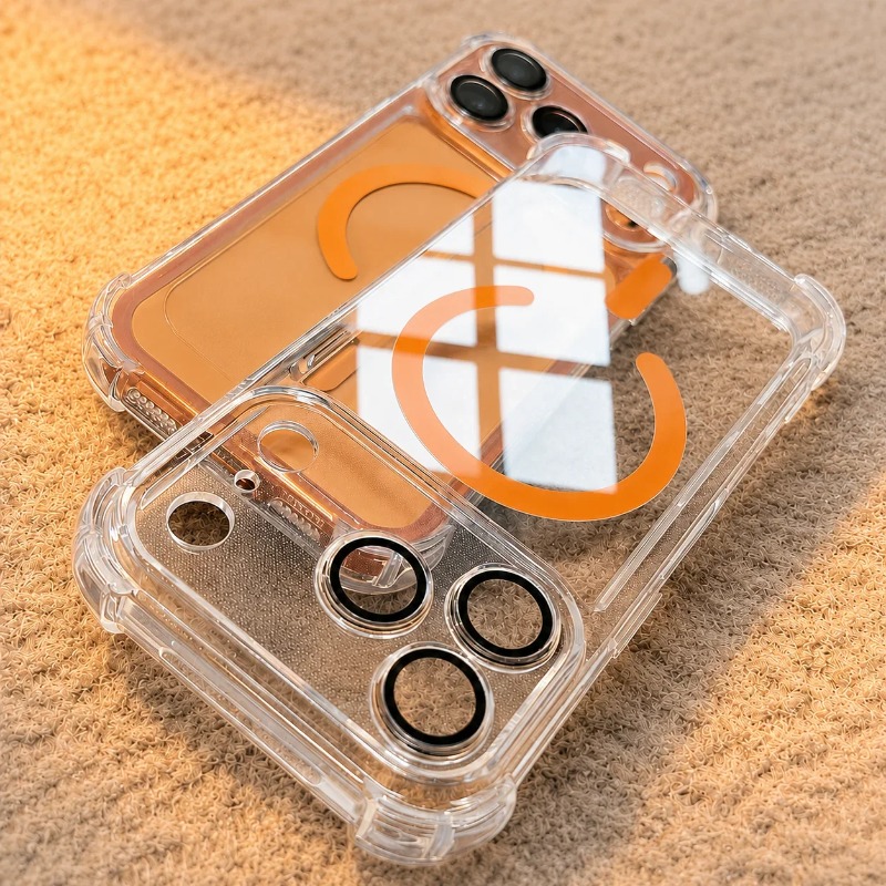 Luxury Plating Case - iPhone 18 Pro Max、17 Air、16、15、14 Plus、13、12用の高級透明耐衝撃メッキ磁気ケース、レンズ保護バックカバー