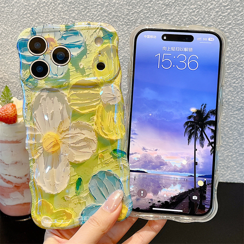 Phone Cases Trending - ファッションオイルペイント花柄ウェーブフォンケース iPhone 17 Air 16 15