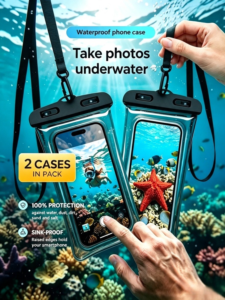 Phone Cases Beach - 2ピース防水携帯電話ポーチ、水泳やダイビングに適しています。2ピース防水携帯電話ポーチ/ケース、IPX8防水、調節可能なショルダーストラップと高強度エアバッグ保護付き、浮力のある防水携帯電話ポーチ。 休暇やビーチに最適