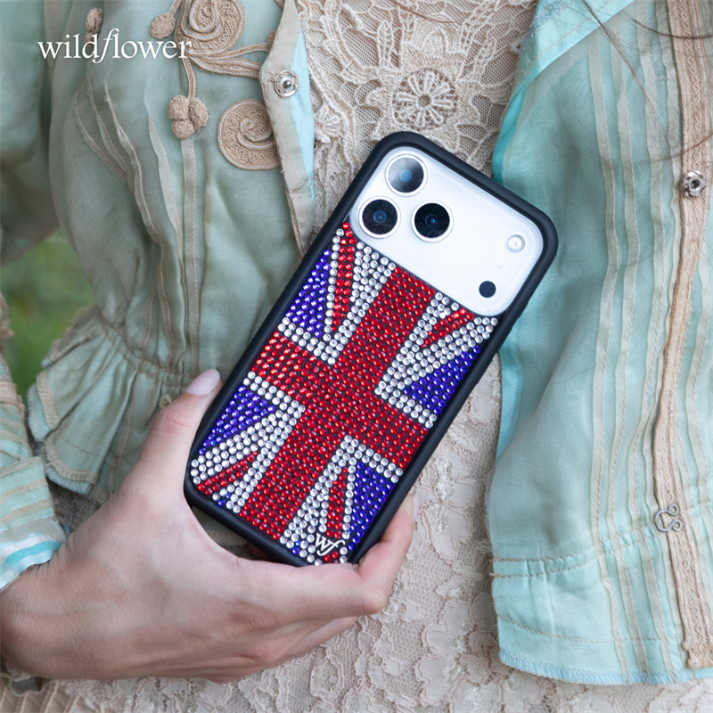 キラキラ輝くラインストーンのユニオンジャックと野花のデザイン - Phone Cases Uk のレビューと価格