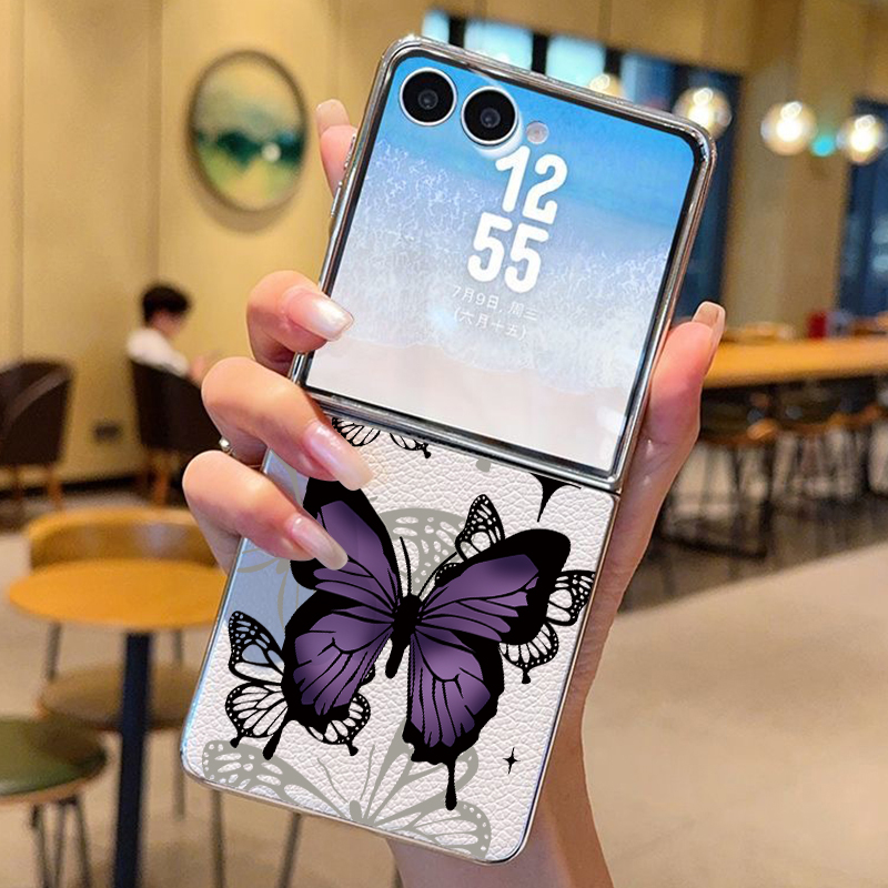 紫蝶柄PUレザー製スマホケース Samsung Galaxy - Flip Leather Case のレビューと価格