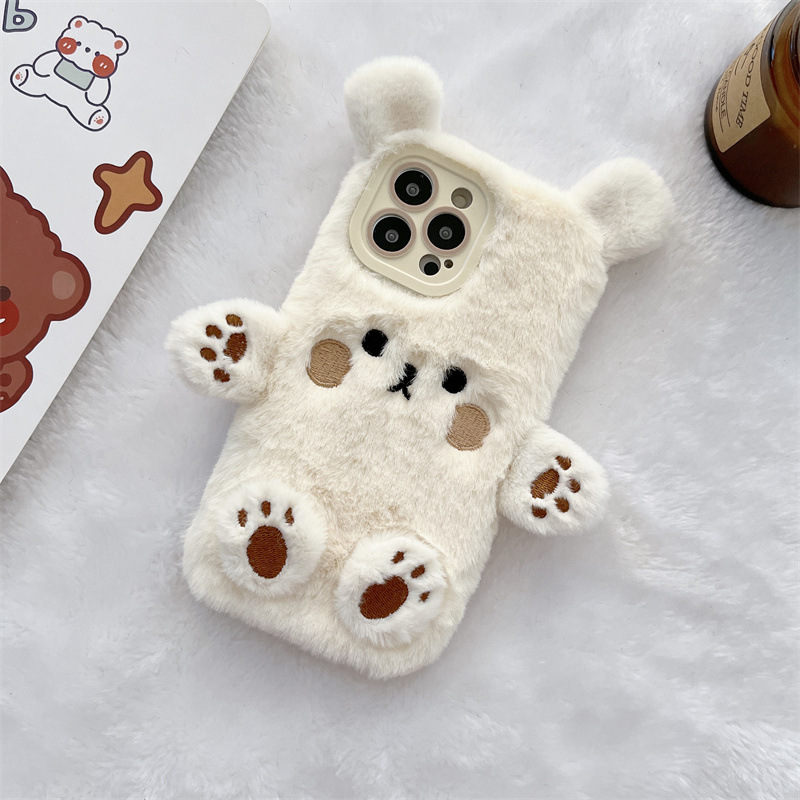 韓国の3D漫画風クマのふわふわぬいぐるみカップル携帯ケース  - Phone Cases Iphone 15 のレビューと価格