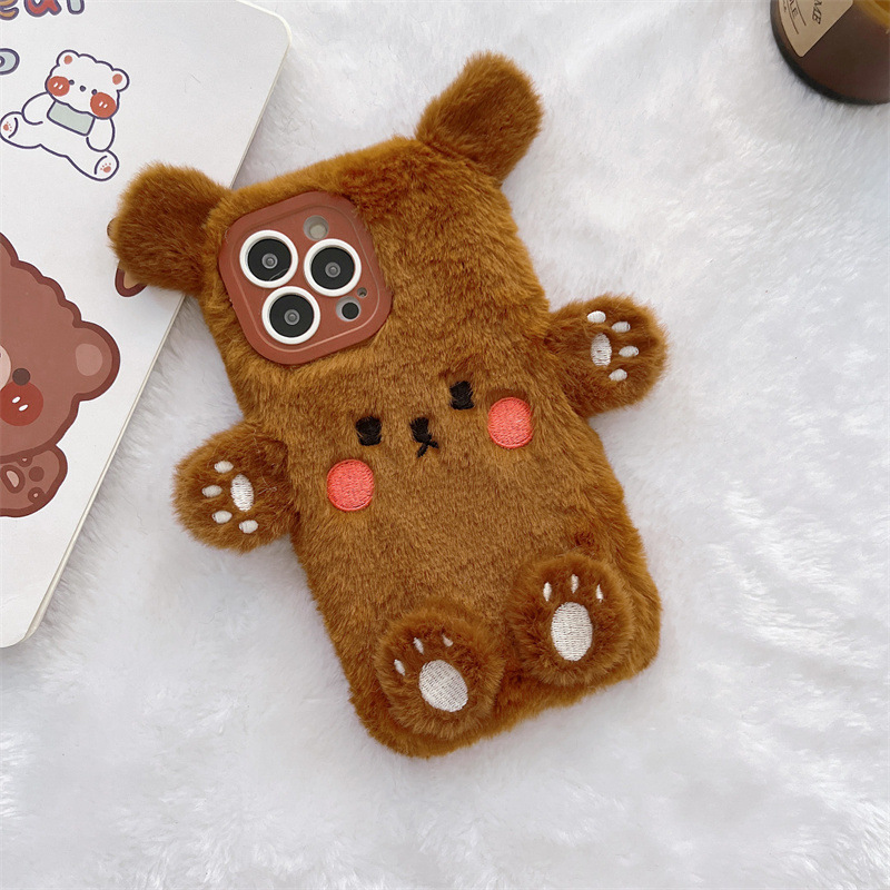 韓国の3D漫画風クマのふわふわぬいぐるみカップル携帯ケース  - Phone Cases Iphone 15 のレビューと価格
