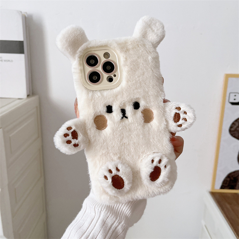 韓国の3D漫画風クマのふわふわぬいぐるみカップル携帯ケース  - Phone Cases Iphone 15 のレビューと価格