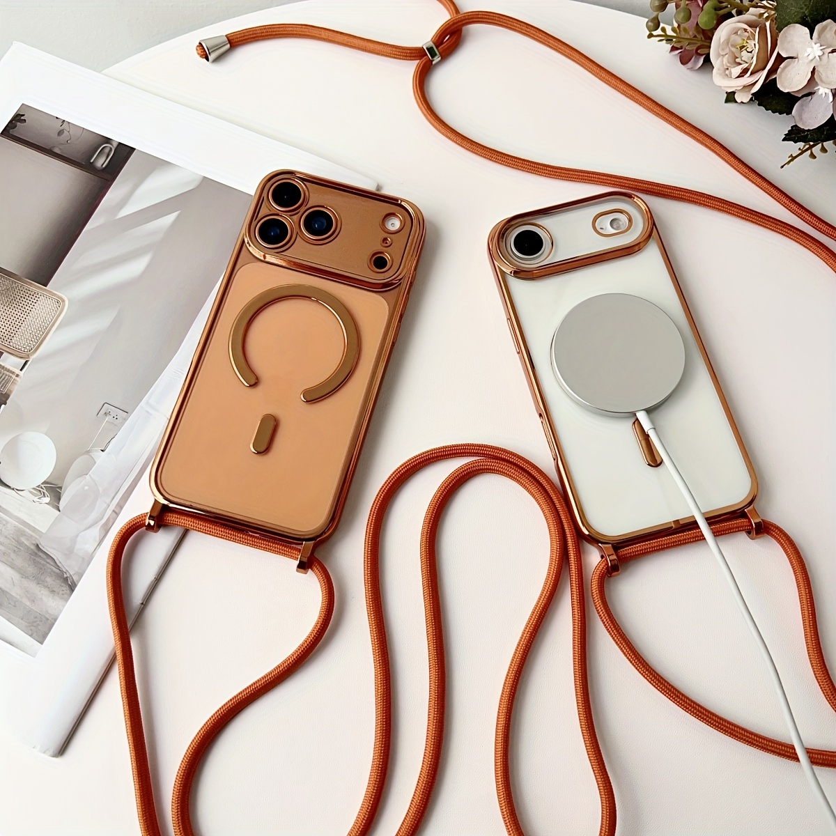 高級ネックレスコードロープストラップメッキ磁気クリアフォンケ - Luxury Plating Case のレビューと価格