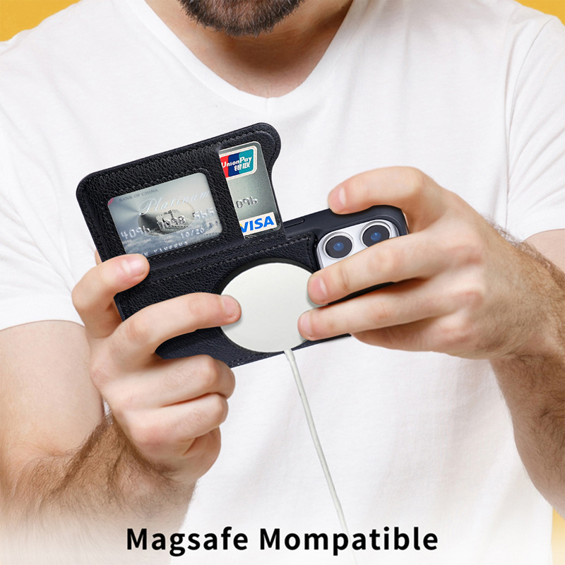 MagSafe対応 マグネット式フリップレザーウォレットカー - Flip Leather Case のレビューと価格