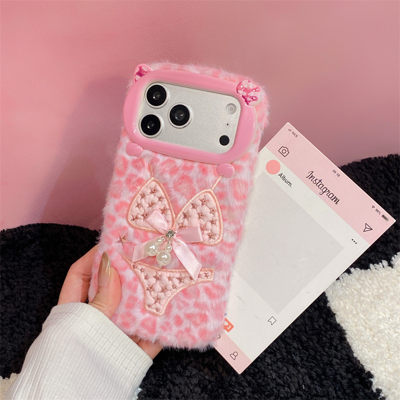 高級感のあるレオパード柄ビキニプリントのぬいぐるみ風スマホケ - Phone Cases Iphone 15 のレビューと価格