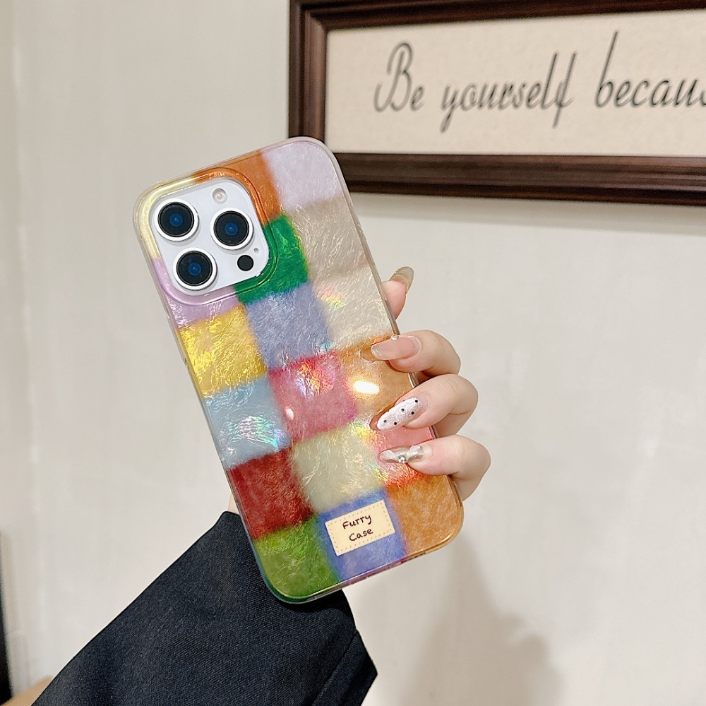 レトロな秋冬のカラフルなスクエア箔柄のiPhoneケース（i - Phone Cases Iphone 15 のレビューと価格
