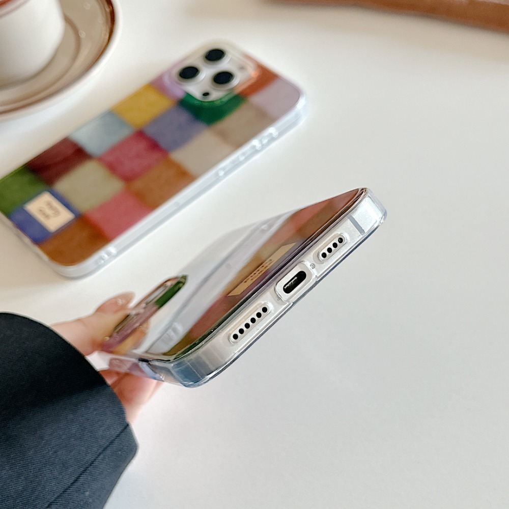 レトロな秋冬のカラフルなスクエア箔柄のiPhoneケース（i - Phone Cases Iphone 15 のレビューと価格