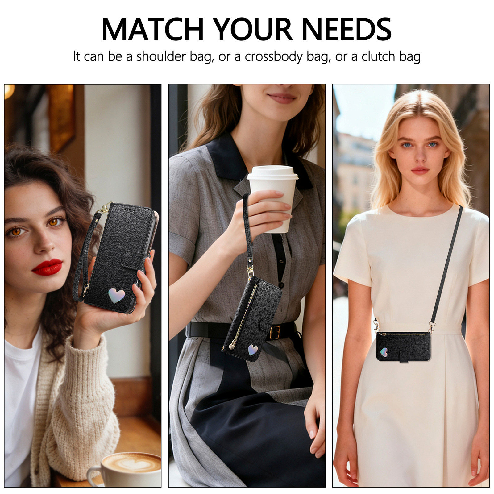 PUレザー製ジッパー付きクロスボディリストストラップフリップ - Flip Leather Case のレビューと価格
