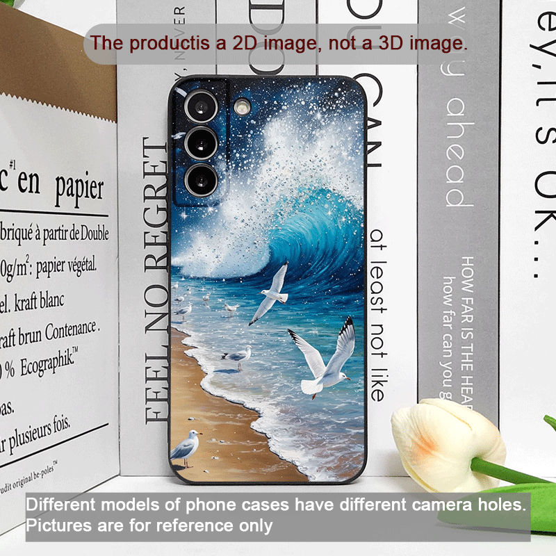 夏のビーチ、青い海の波、鳥柄のソフトカバー付きスマホケース（ - Phone Cases Beach のレビューと価格