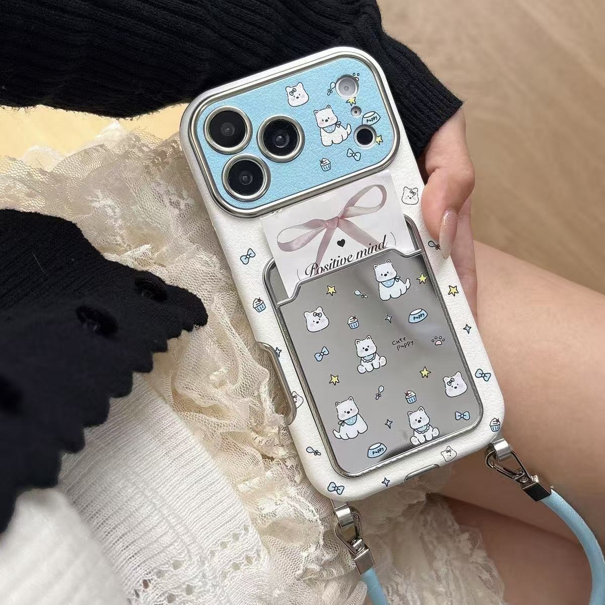 可愛い子犬ミラーカードホルダー付きリストストラップ付きiPh - Phone Cases With Card Holder のレビューと価格