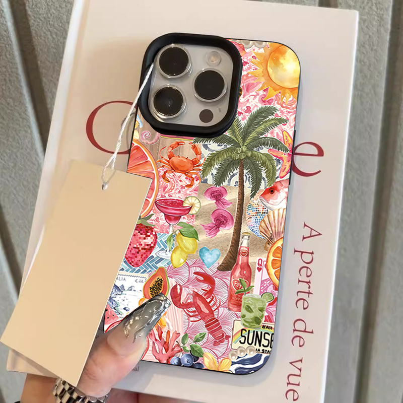 夏のビーチパーティーコラージュ柄ライチテクスチャスマホケース - Phone Cases Beach のレビューと価格