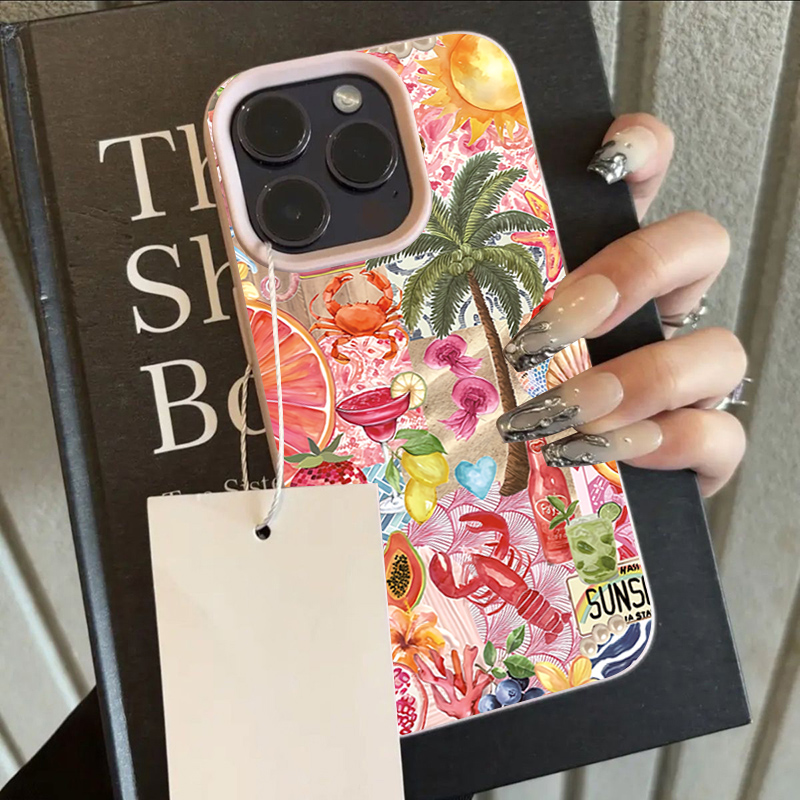 夏のビーチパーティーコラージュ柄ライチテクスチャスマホケース - Phone Cases Beach のレビューと価格
