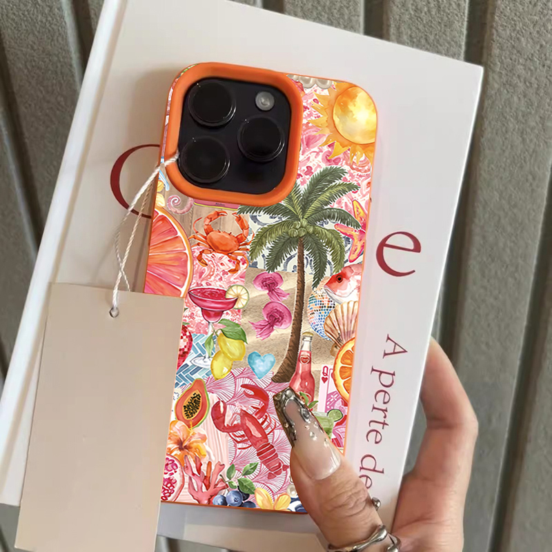 夏のビーチパーティーコラージュ柄ライチテクスチャスマホケース - Phone Cases Beach のレビューと価格