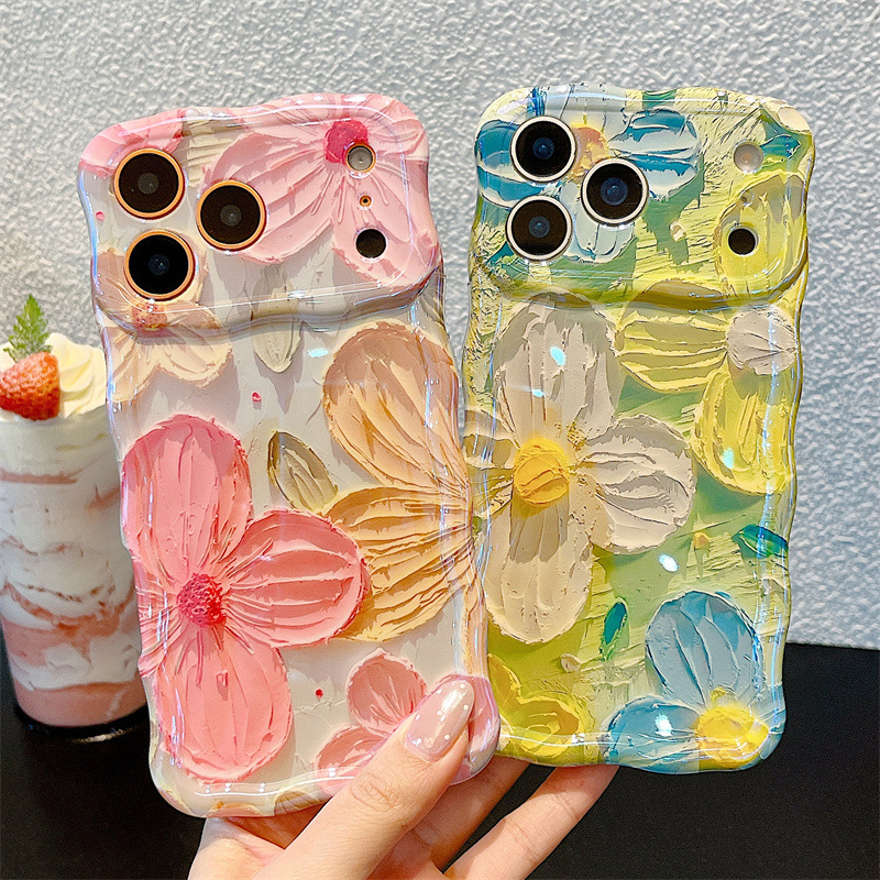 ファッションオイルペイント花柄ウェーブフォンケース iPho - Phone Cases Trending のレビューと価格