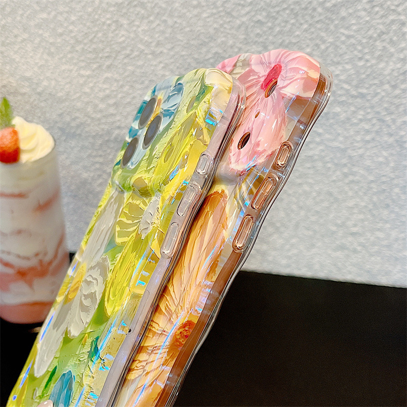 ファッションオイルペイント花柄ウェーブフォンケース iPho - Phone Cases Trending のレビューと価格